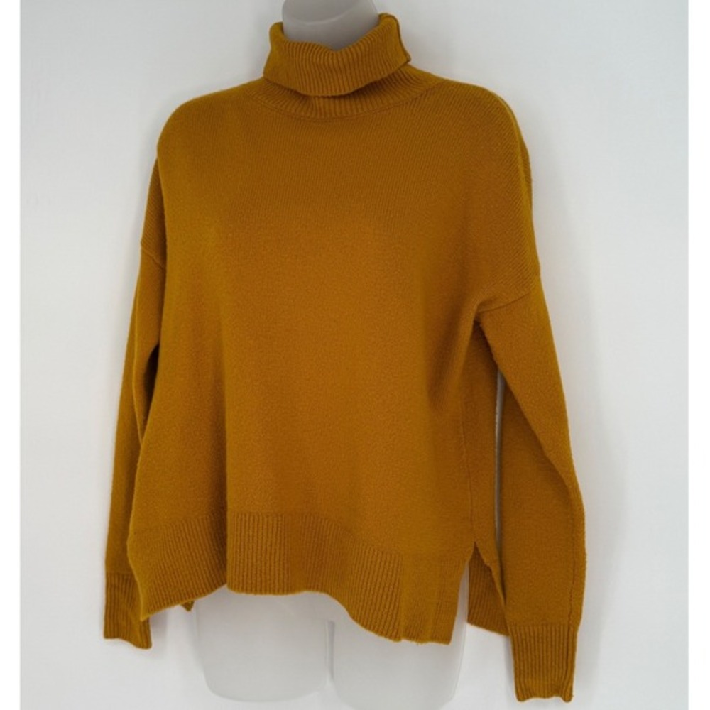 LOFT‎ Mustard Yellow Turtleneck Sweater XS Oversized Cotton Wool Blend 90-49 - Picture 4 of 13